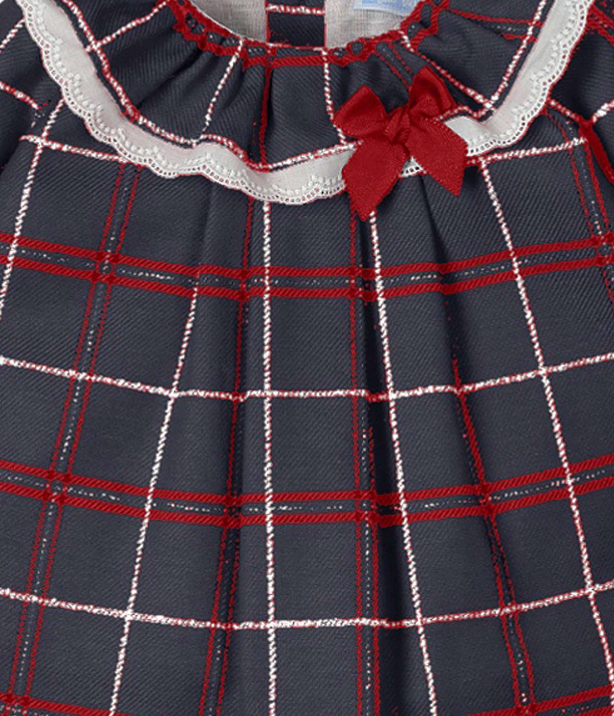 Vestido e Tapa Fraldas em Algodão Bebé Menina Xadrez 2pc - Azul Marinho