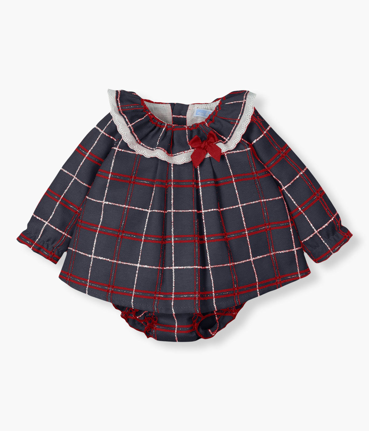 Vestido e Tapa Fraldas em Algodão Bebé Menina Xadrez 2pc - Azul Marinho