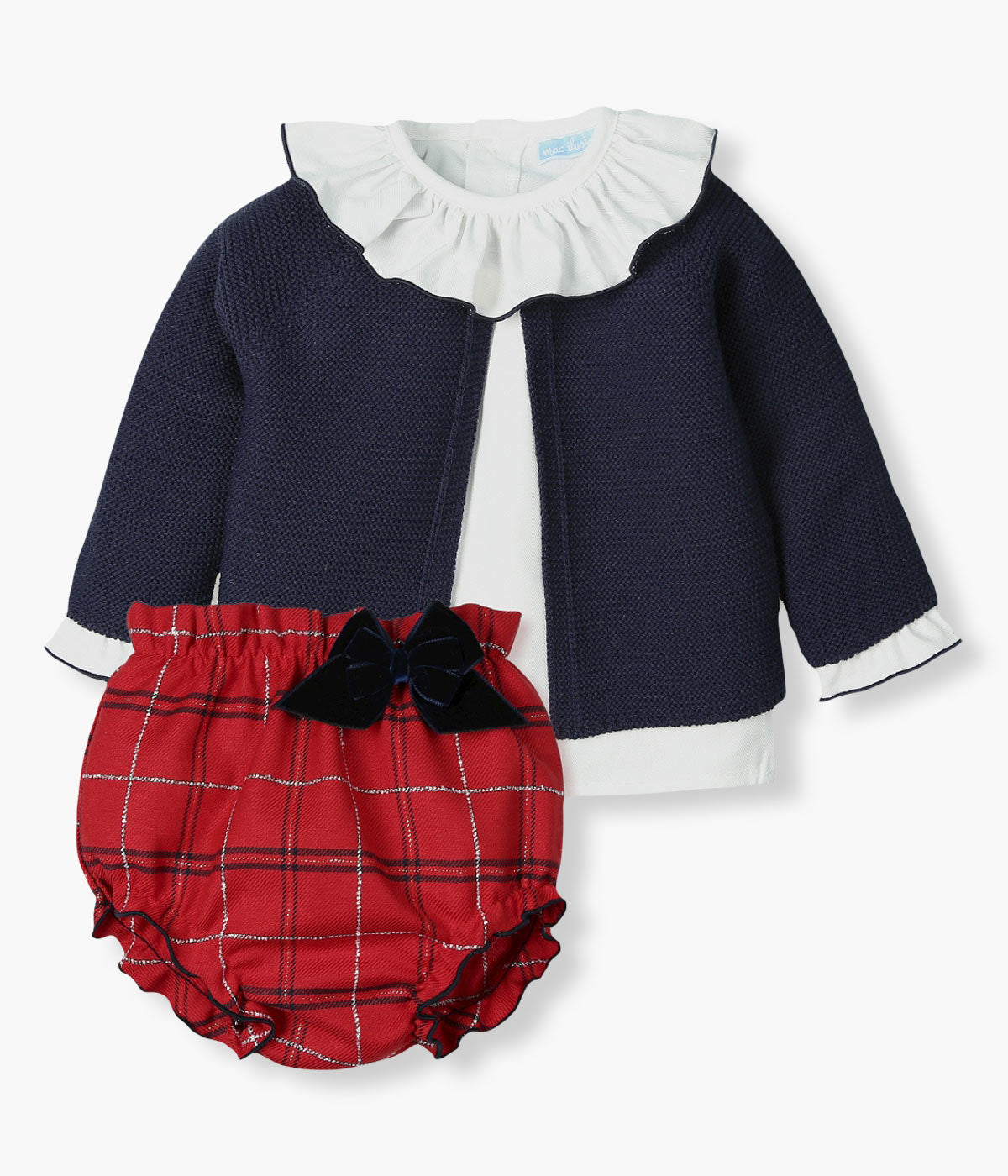 Conjunto Blusa Gola Folho e Tapa Fraldas com Casaco Bebé Menina