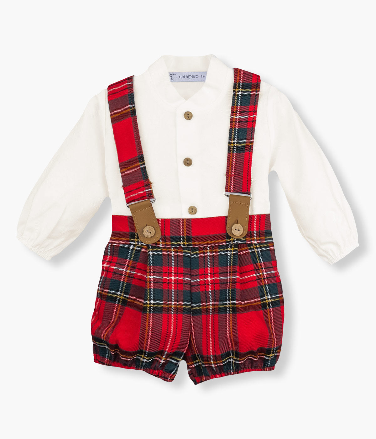 Conjunto para Bebé Menino Xadrez 2pc - Pérola e Bordô