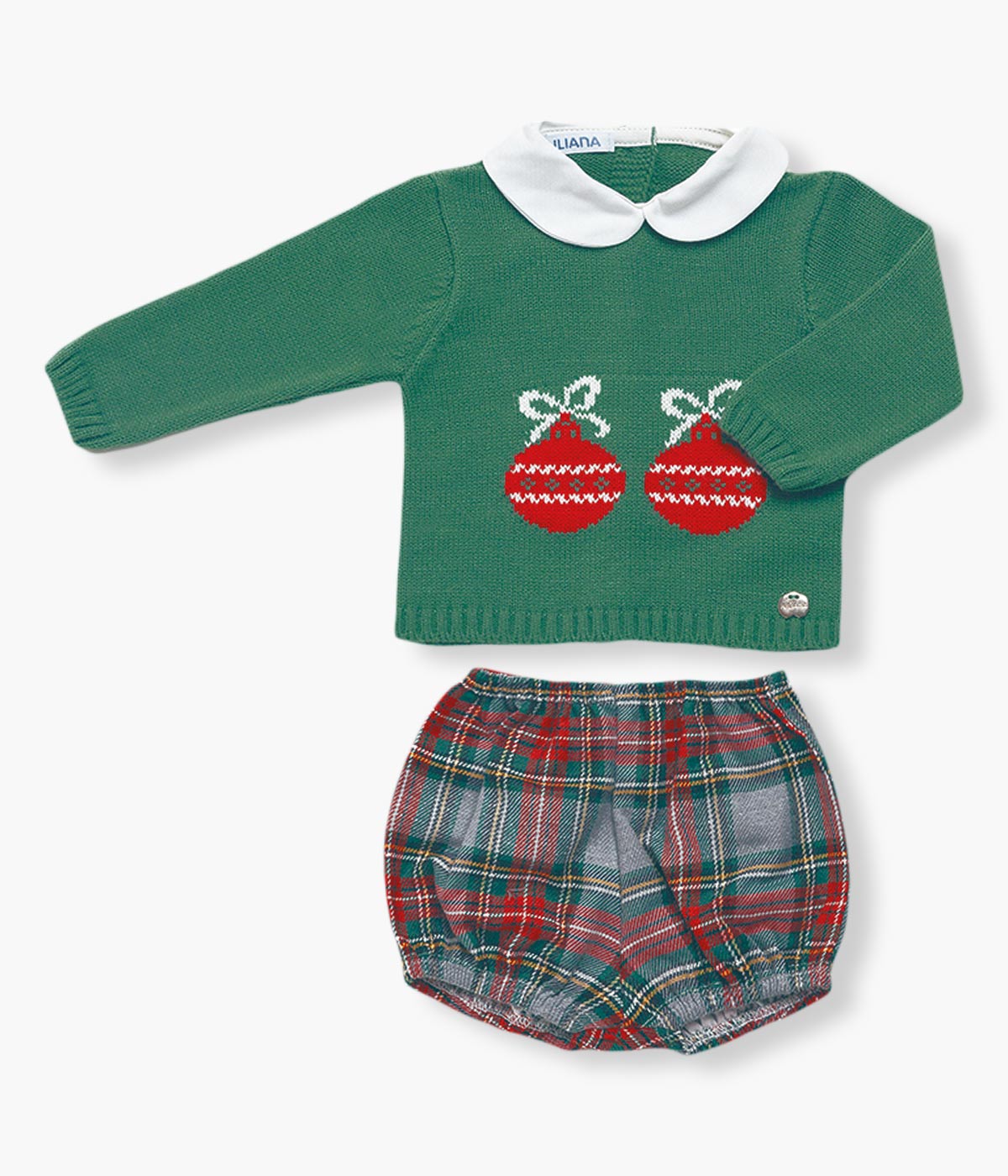 Conjunto de Malha e Algodão Bebé Bolas de Natal 2pc - Verde