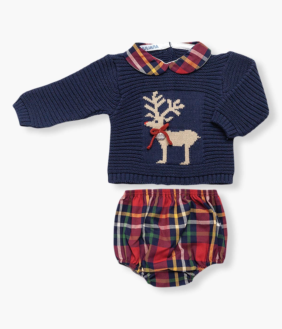 Conjunto de Malha e Algodão Bebé Rena 2pc - Azul Marinho