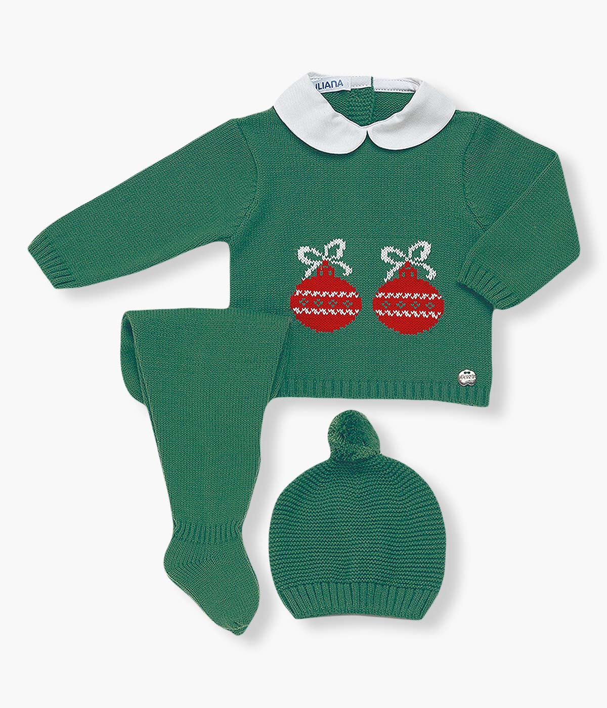 Conjunto de Malha para Bebé Bolas de Natal 3pc - Verde