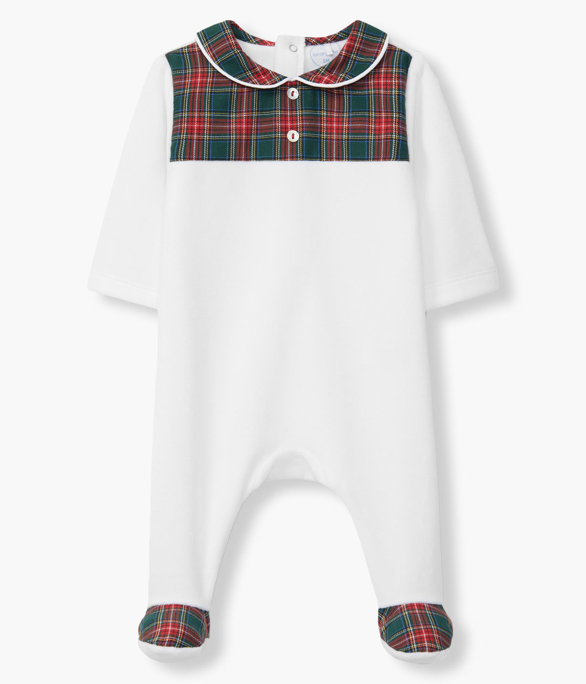 Babygrow Veludo Gola com Xadrez para Bebé - Branco
