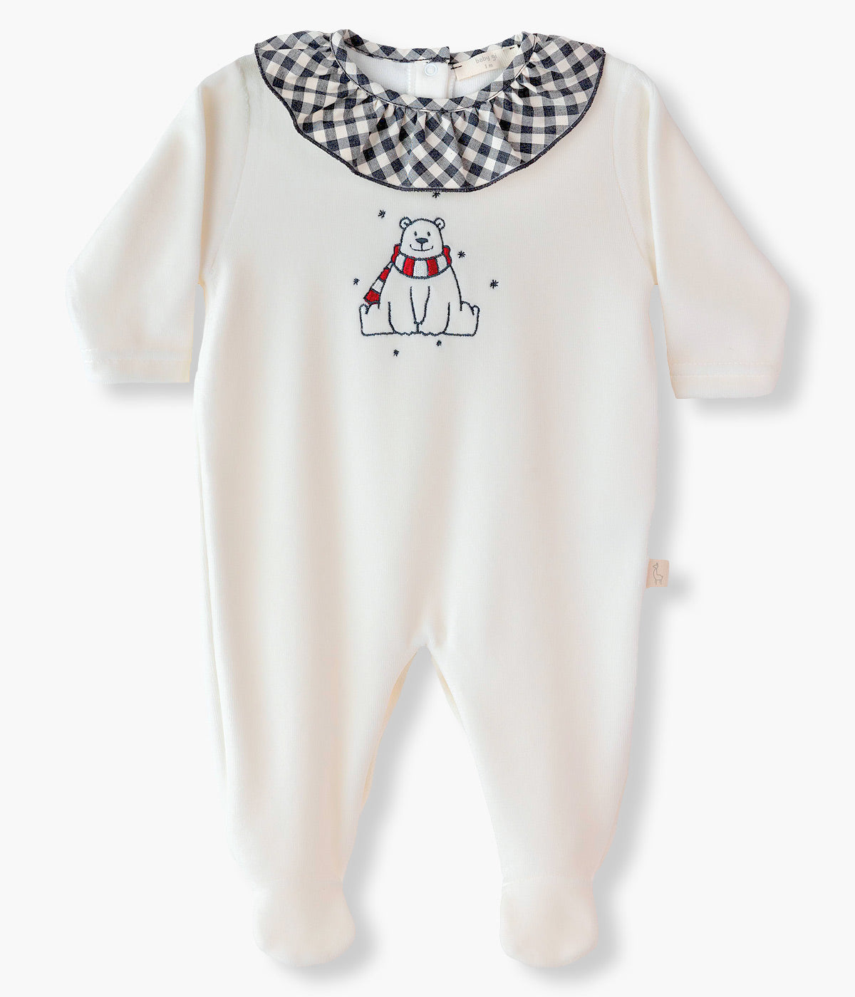 Babygrow em Veludo Gola Folho Bebé Urso Polar - Pérola