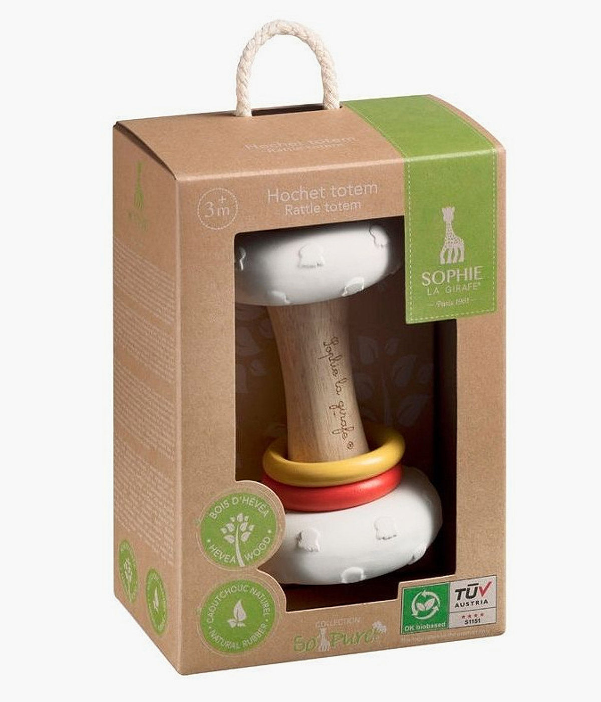 Sophie La Girafe Chocalho Totem em Borracha e Madeira Natural