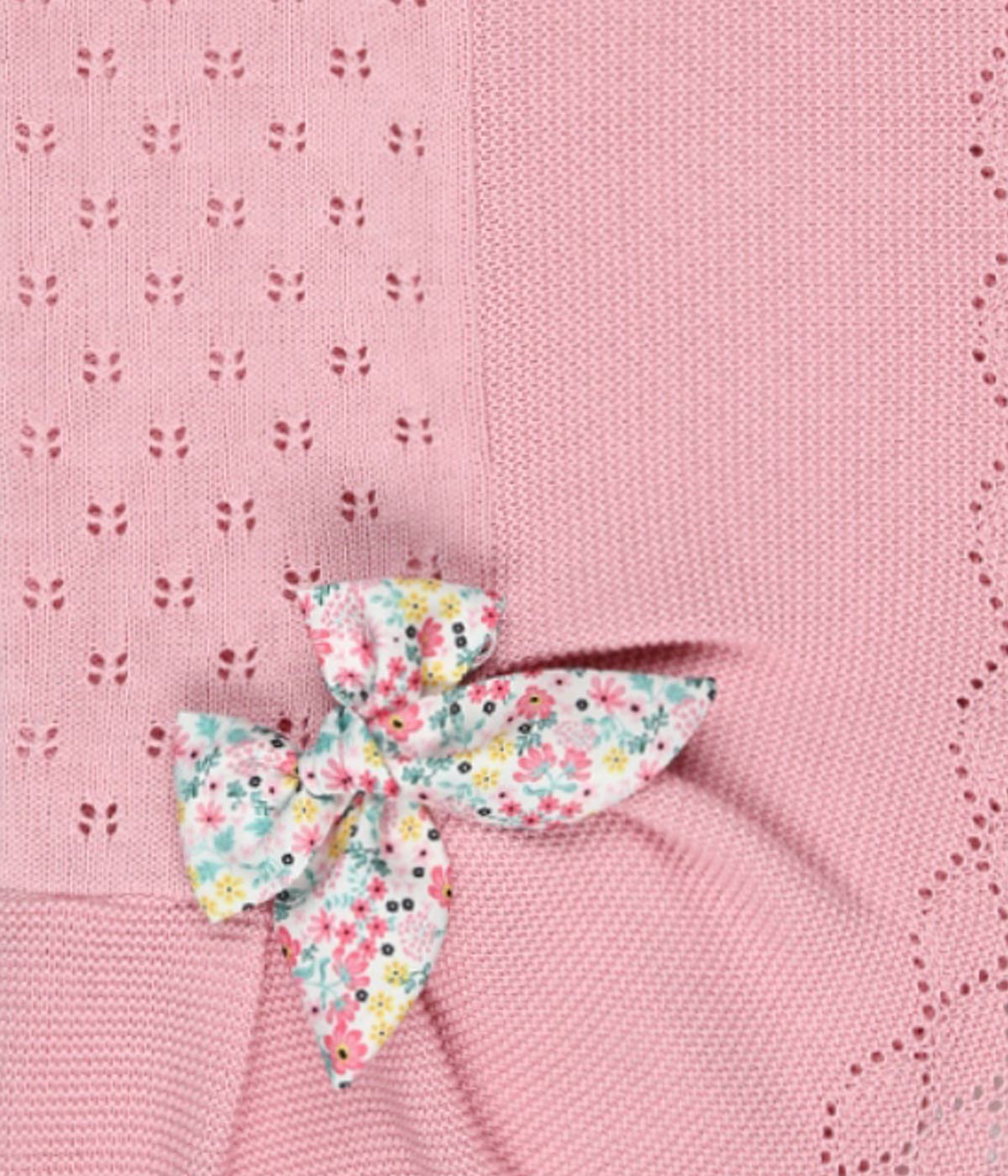 Manta de Malha com Laço Floral para Bebé Menina - Rosa