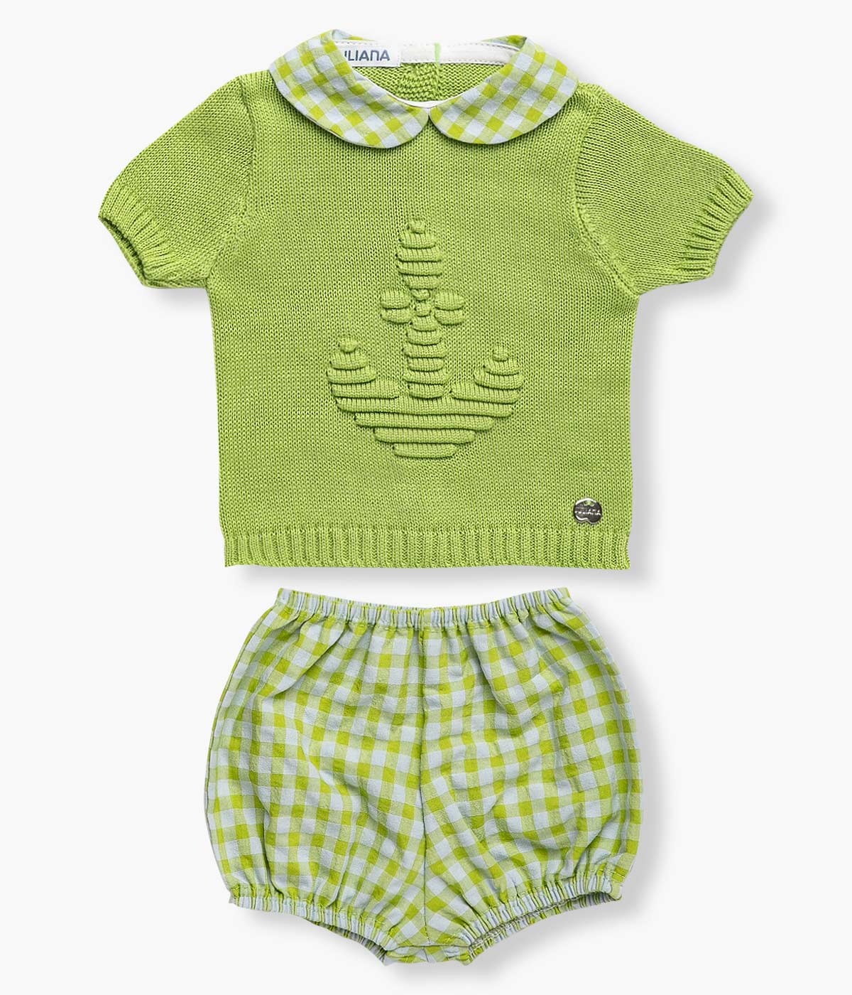 Conjunto em Malha e Algodão Bebé Vichy Âncora 2pc - Verde