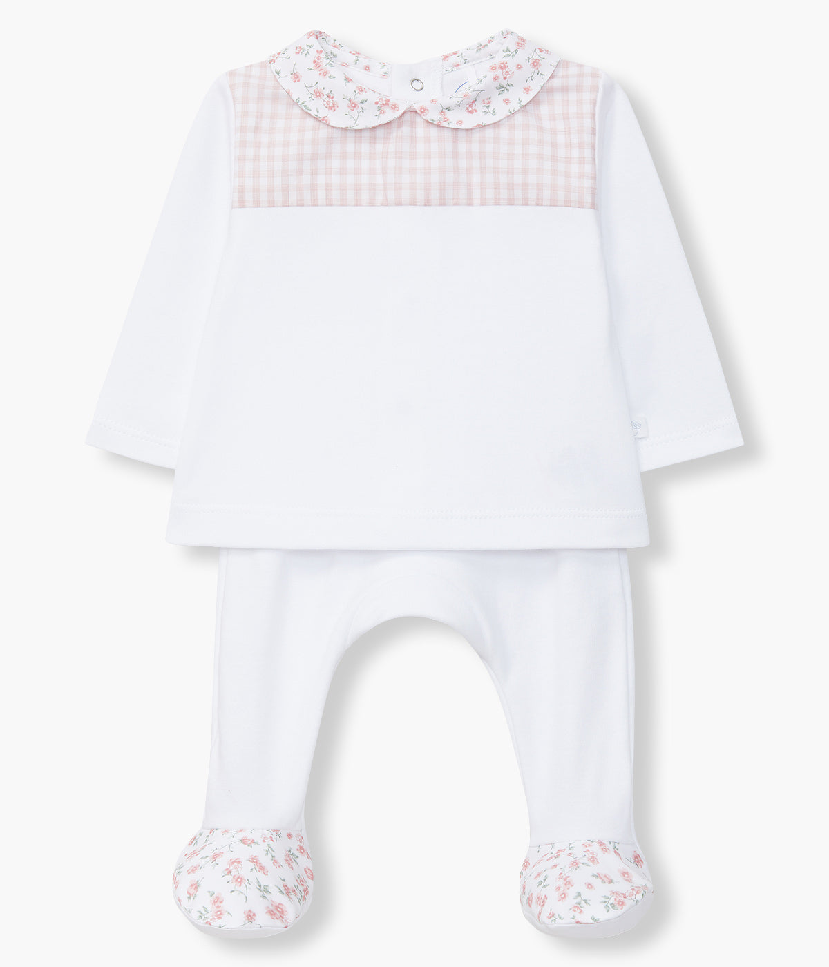 Conjunto em Algodão Bebé Menina Vichy Floral 2pc - Rosa