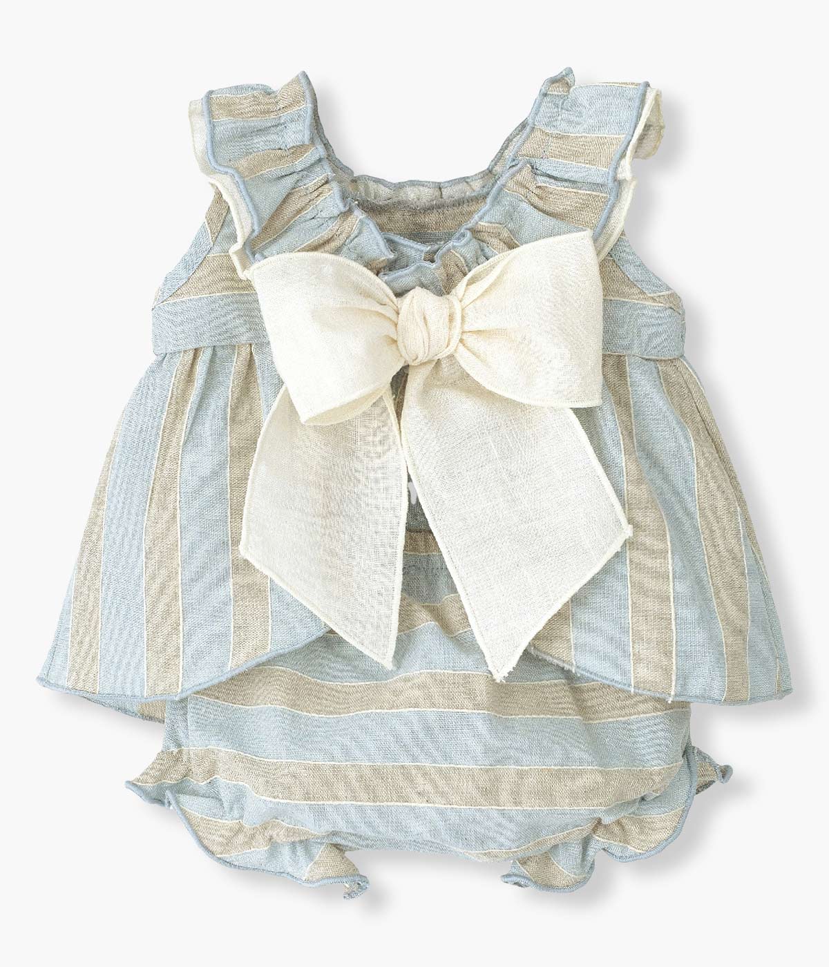 Vestido com Tapa Fraldas Bebé Menina Riscas - Azul e Bege