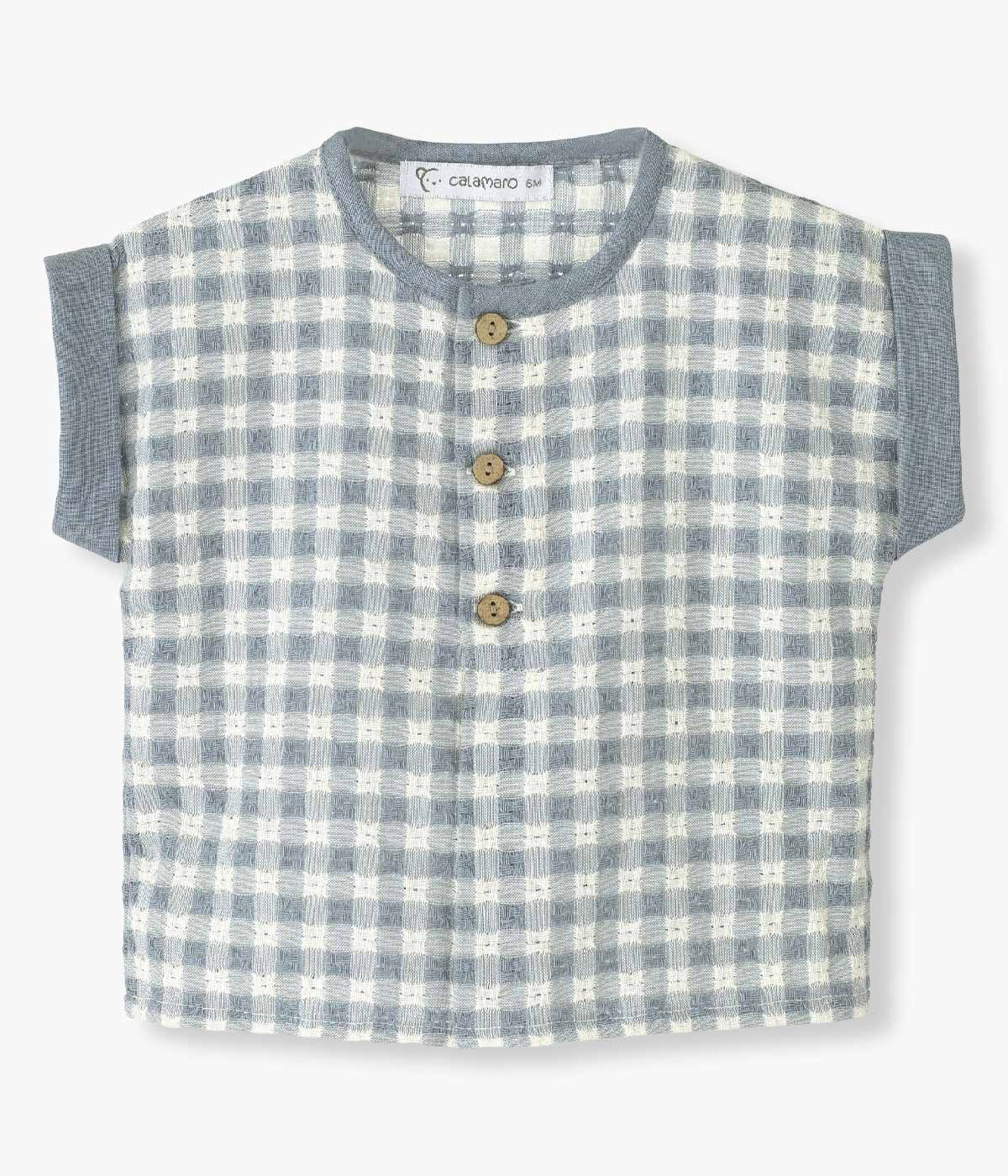 Conjunto em Algodão e Linho para Bebé Menino Vichy 2pc - Azul