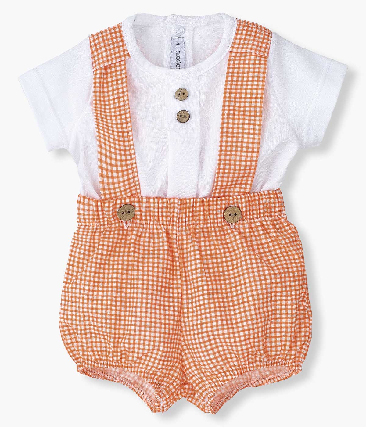 Conjunto em Algodão para Bebé Vichy 2pc - Laranja e Branco