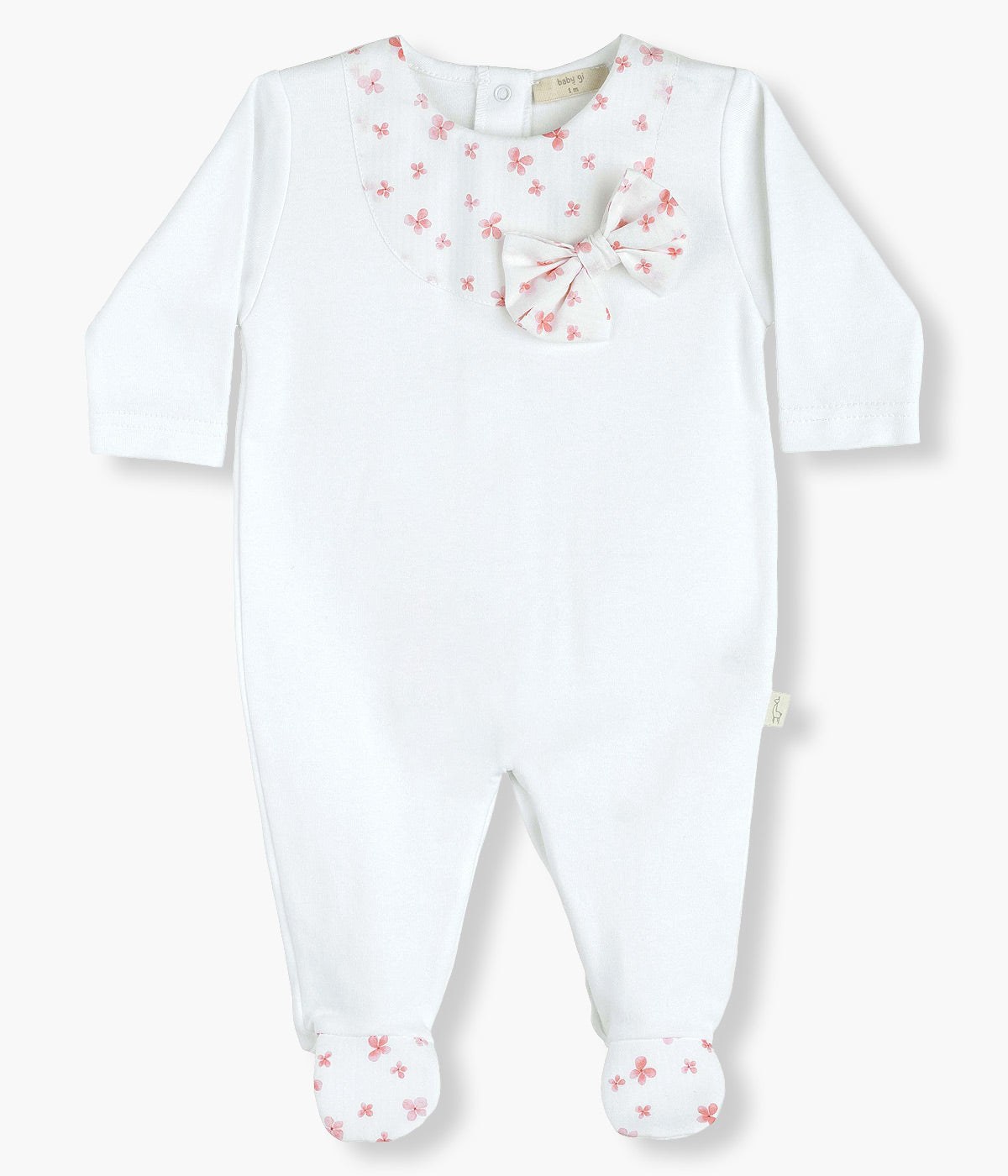 Babygrow em Algodão com Laço Bebé Menina Pétalas - Branco