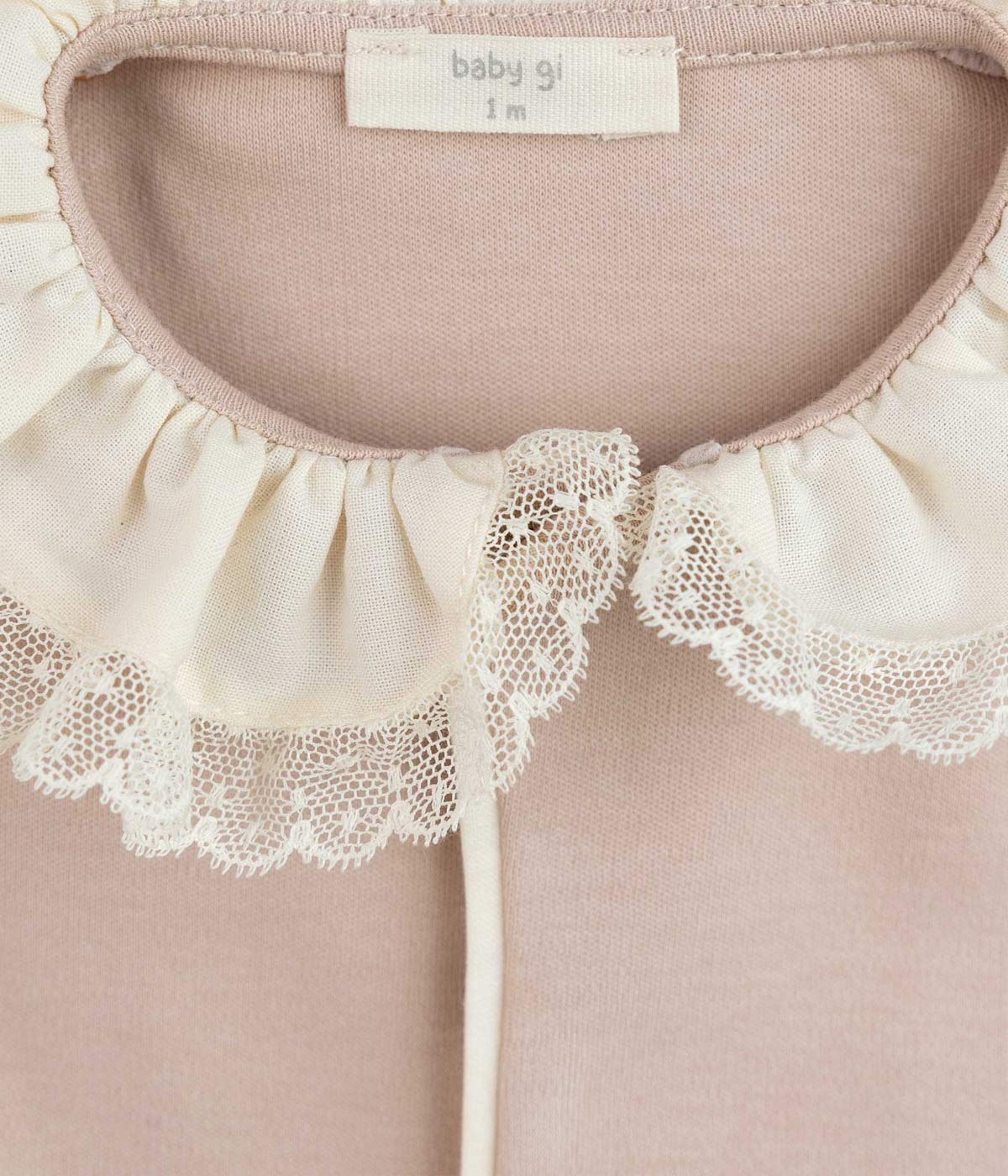 Babygrow Algodão Gola Folho Renda Bebé Menina - Rosa Velho