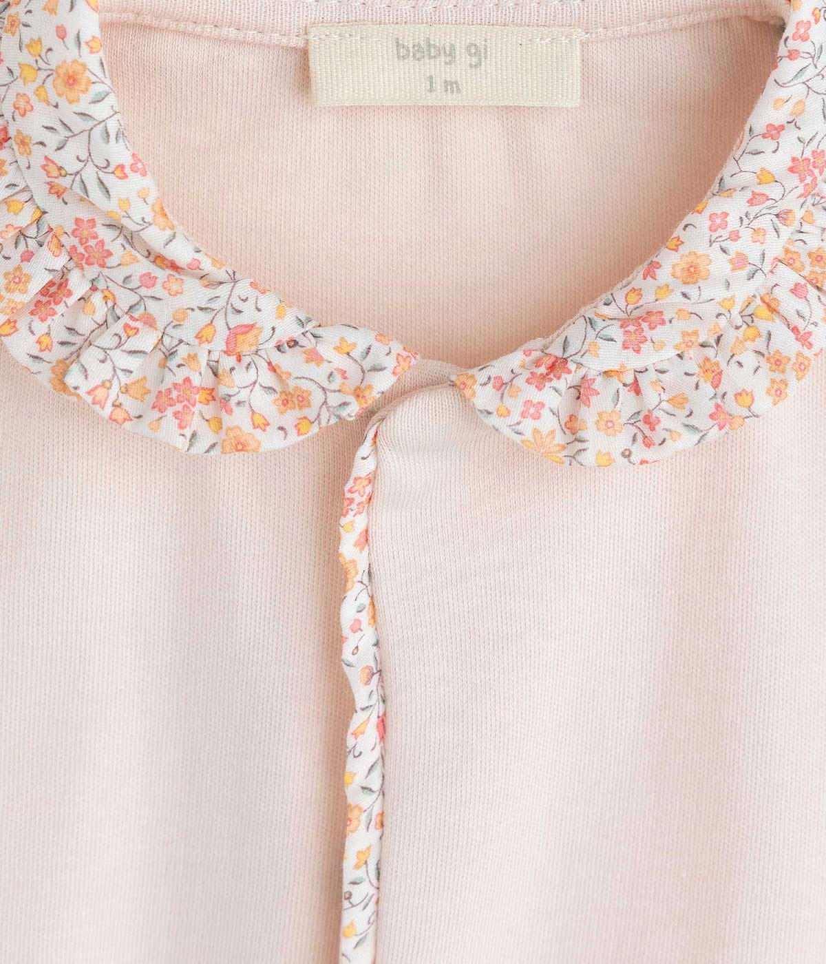 Babygrow em Algodão com Gola Bebé Menina Floral - Rosa