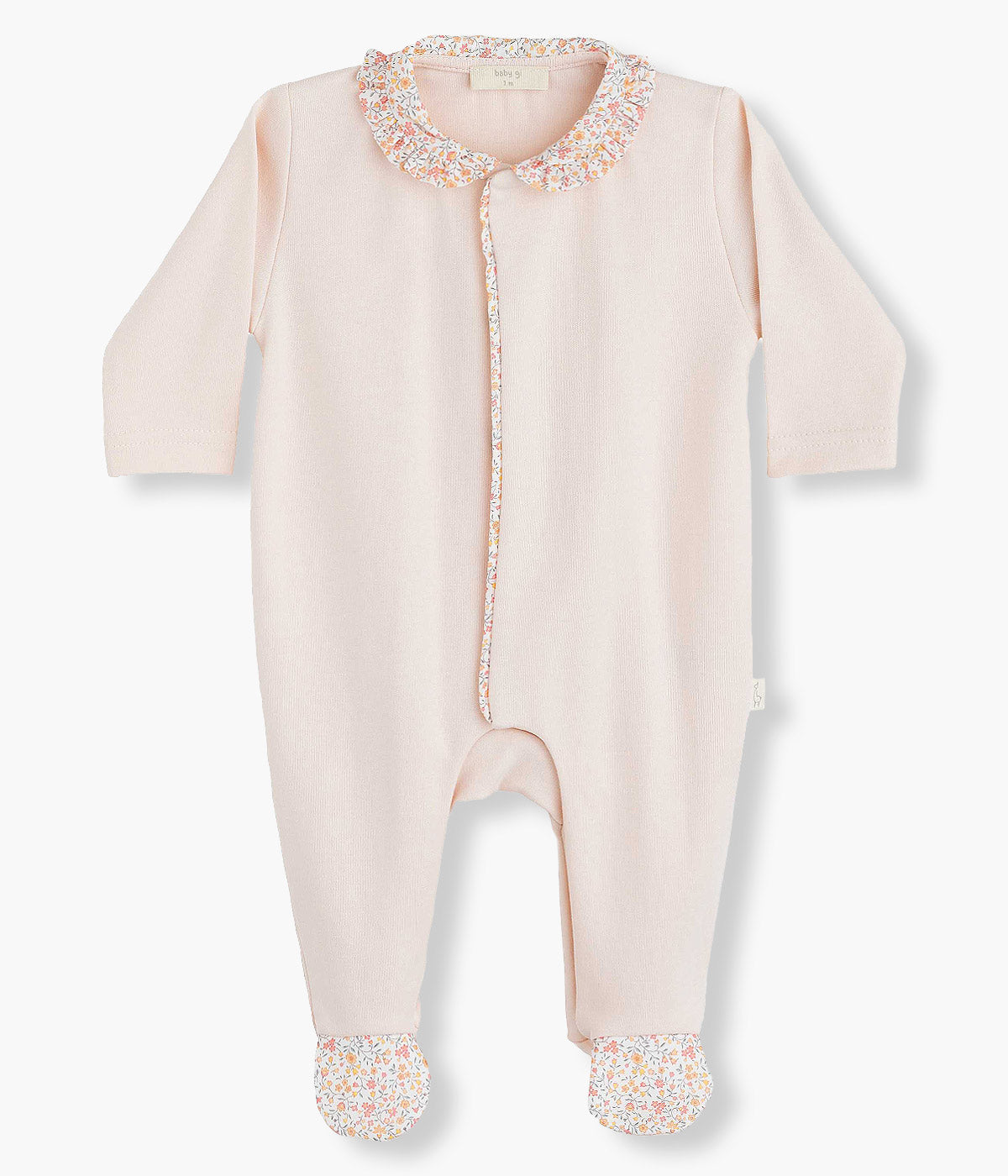 Babygrow em Algodão com Gola Bebé Menina Floral - Rosa
