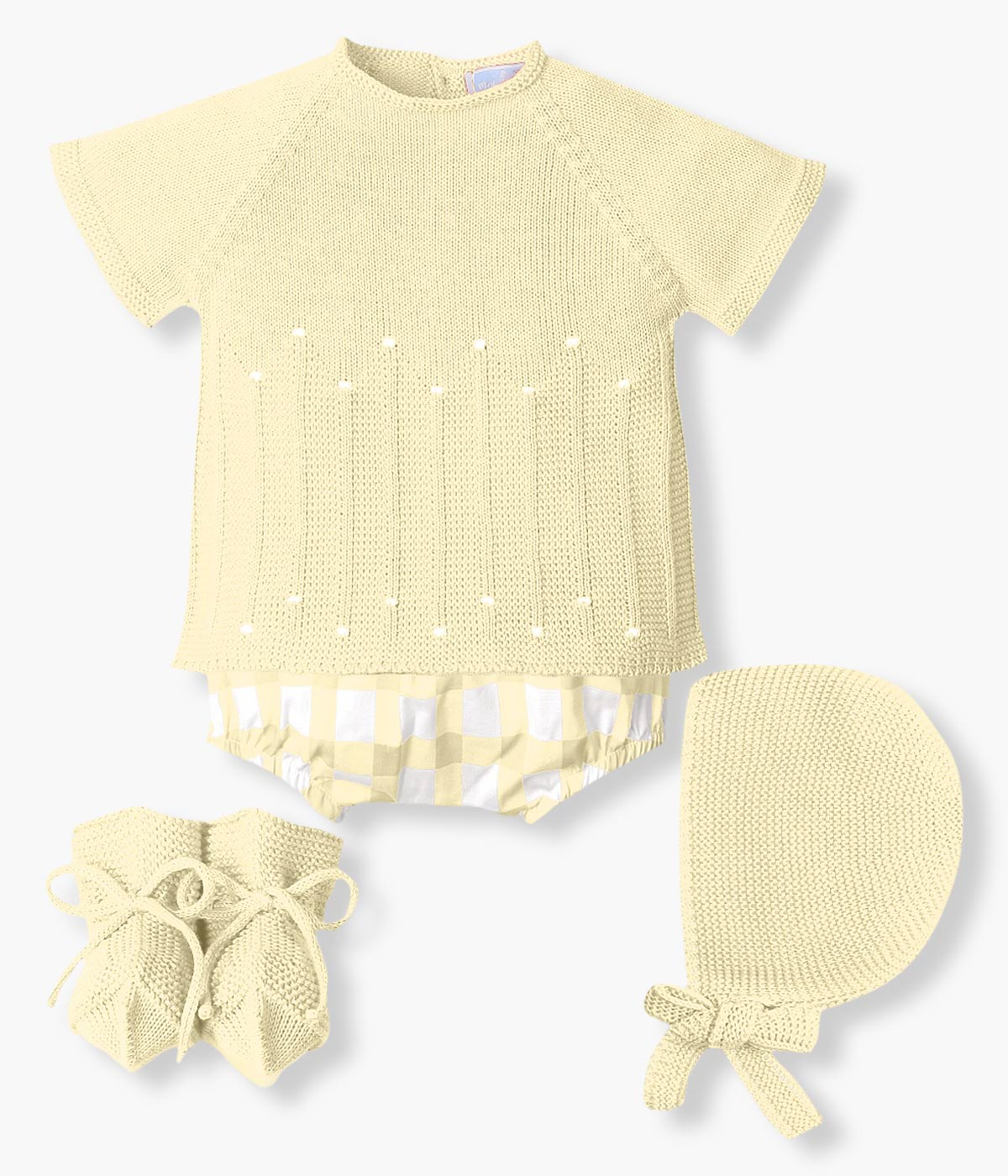 Conjunto de Malha para Bebé 4pc Xadrez - Amarelo