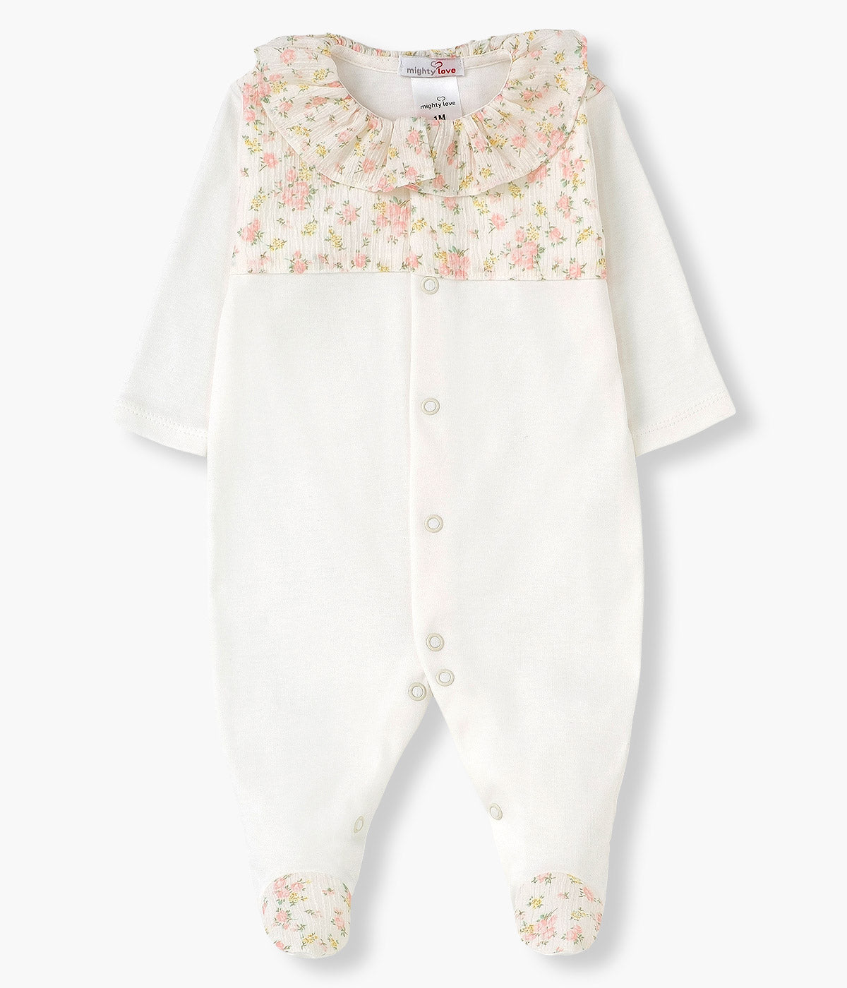 Babygrow Algodão com Gola Folho Bebé Menina Floral - Pérola