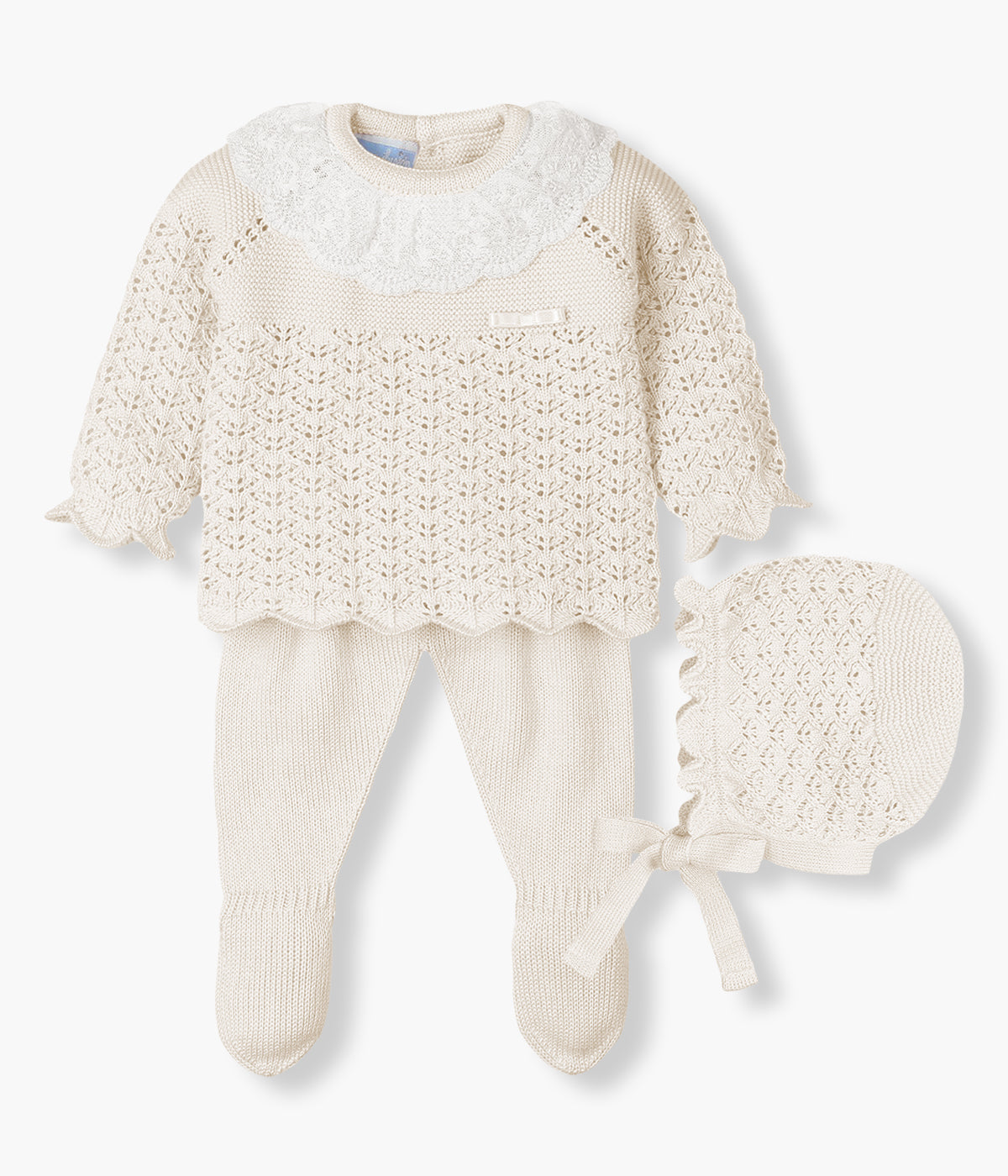 Conjunto de Malha com Gola Renda Bebé Menina 3pc - Pérola