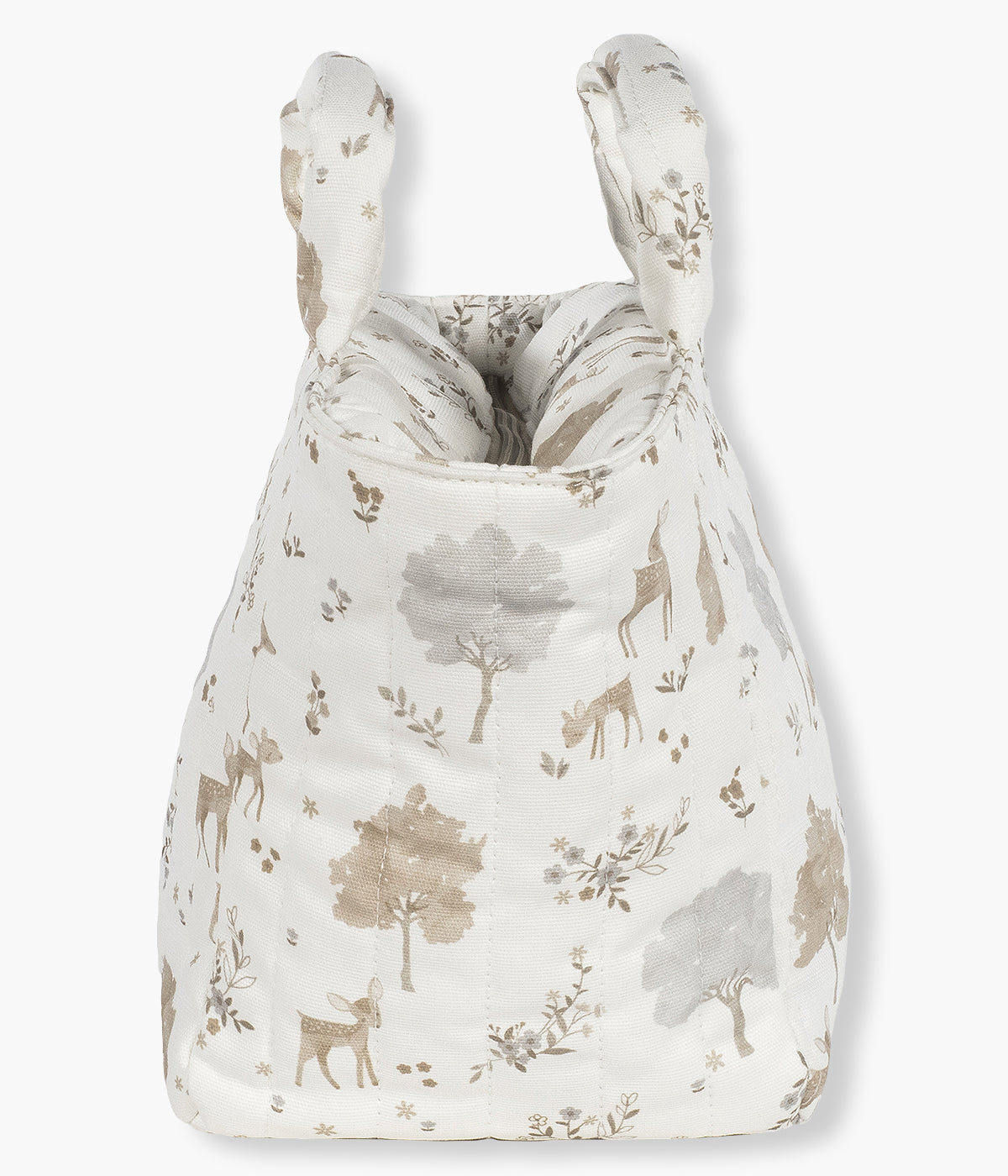 Necessaire Nara da Pasito a Pasito, pequena bolsa pensada para facilitar o transporte dos artigos de higiene do bebé. Fabricado em algodão, com um encantador estampado de cervos e árvores em tons neutros com fundo pérola, é perfeito para os pais que procuram um acessório prático e sofisticado.