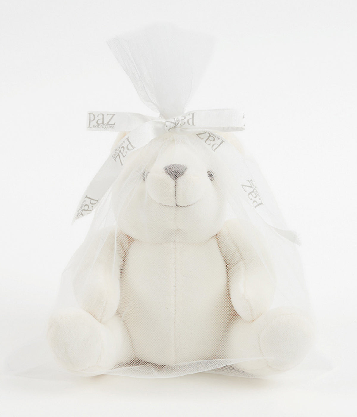 Urso de peluche pérola para bebé e recém-nascido(a). Com um design requintado e delicado, este urso de peluche da Paz Rodríguez mede 20cm e possui os olhos e o nariz bordados.