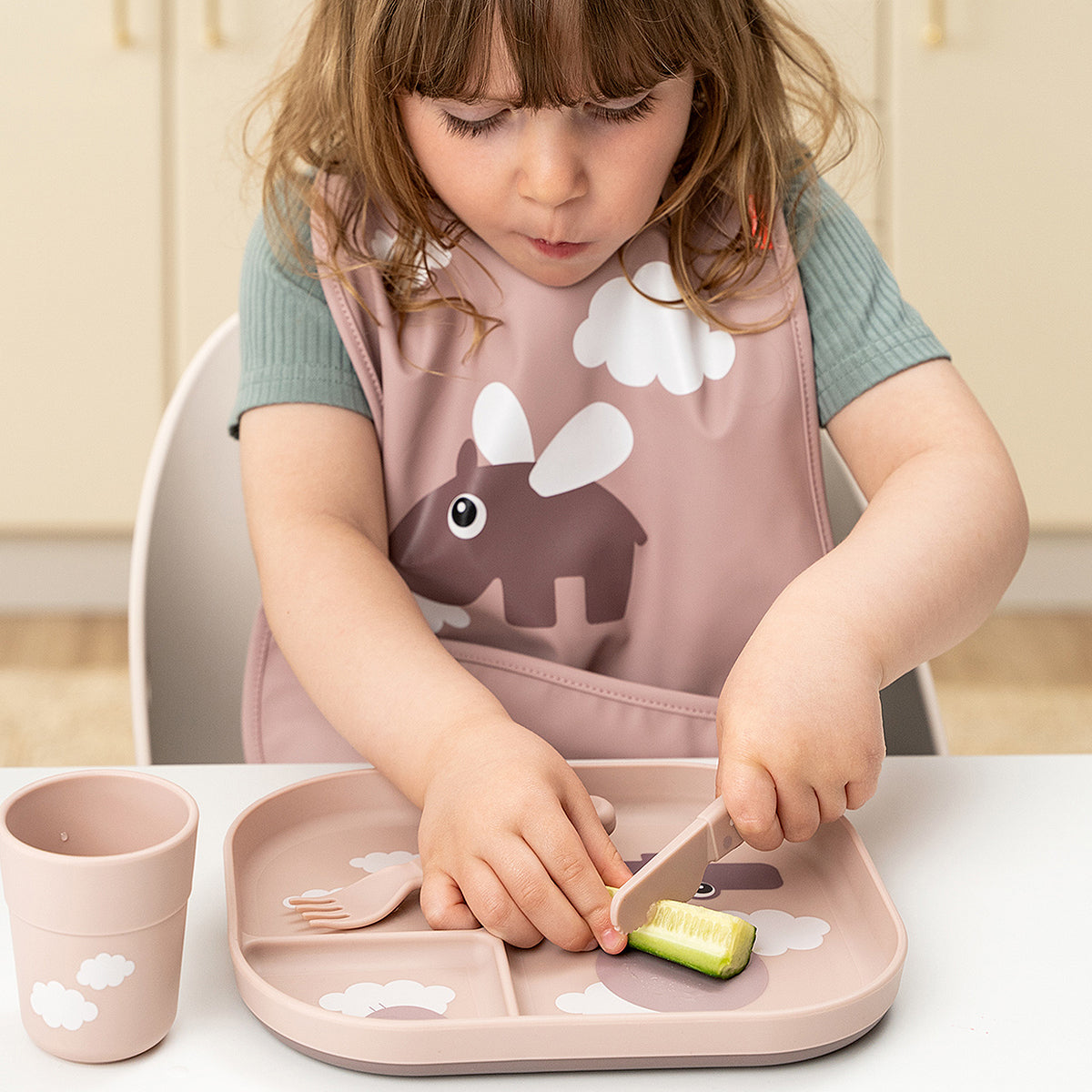 Prato c/ Divisórias Done by Deer Foodie Happy Clouds - Rosa