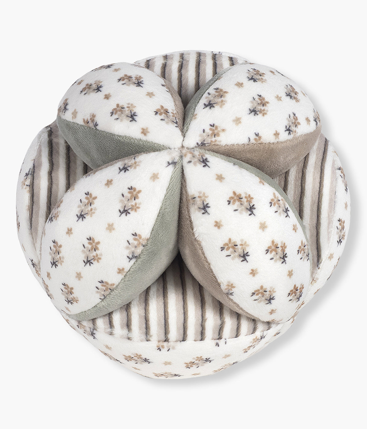 Bola sensorial Botton da Walking Mum em veludo suave com padrões variados, ideal para bebés desde o nascimento.