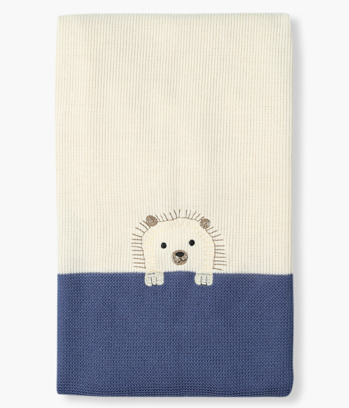 Manta de malha pérola e azul da Mac Ilusión com pequeno ouriço para bebé e recém-nascido(a).