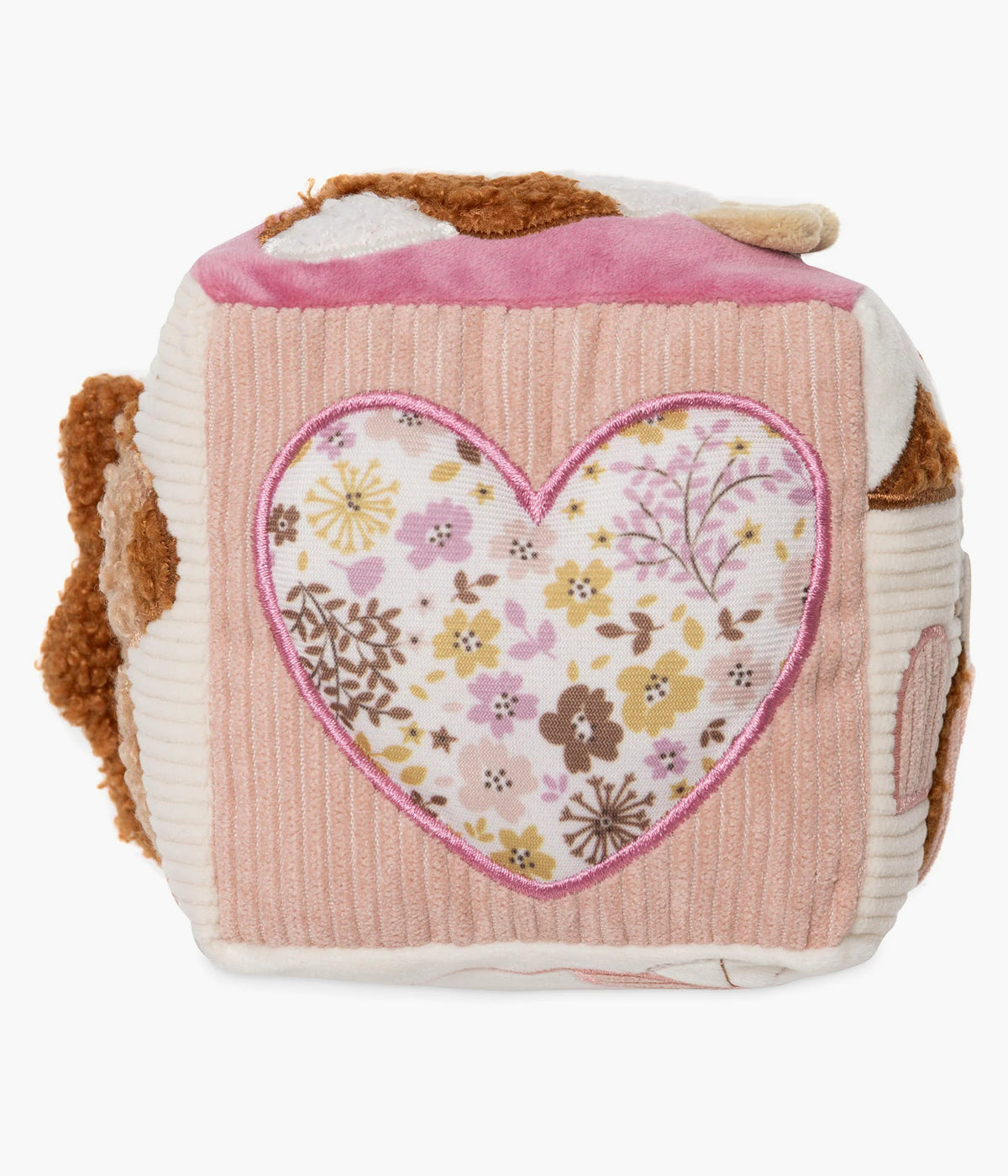 Cubo de Atividades Flower Fairies da Jollein para bebé menina e recém-nascida. Adorável cubo criado para acompanhar a bebé nos seus primeiros momentos de descoberta, combinando suavidade, elementos interativos e os encantadores motivos florais da coleção.