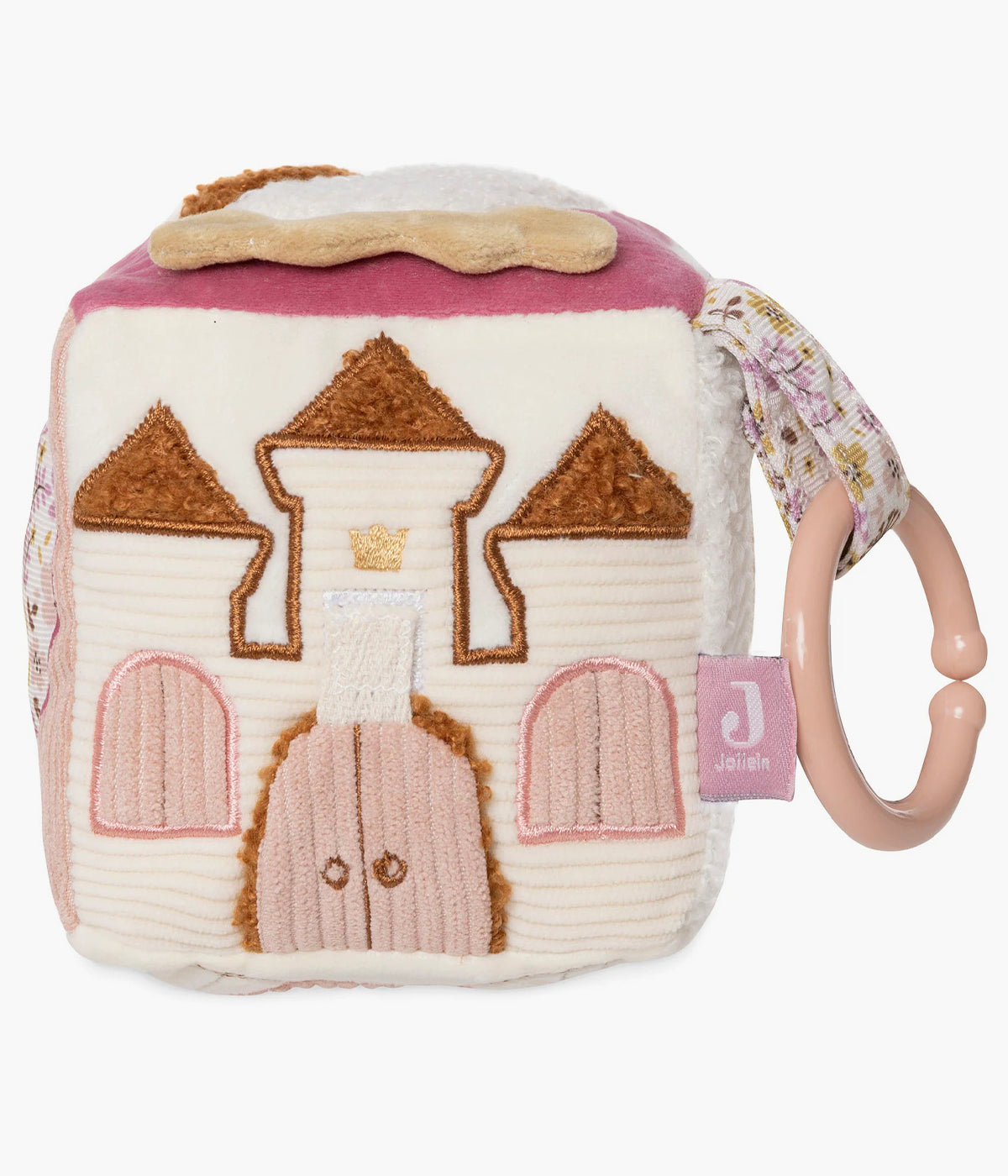 Cubo de Atividades Flower Fairies da Jollein para bebé menina e recém-nascida. Adorável cubo criado para acompanhar a bebé nos seus primeiros momentos de descoberta, combinando suavidade, elementos interativos e os encantadores motivos florais da coleção.