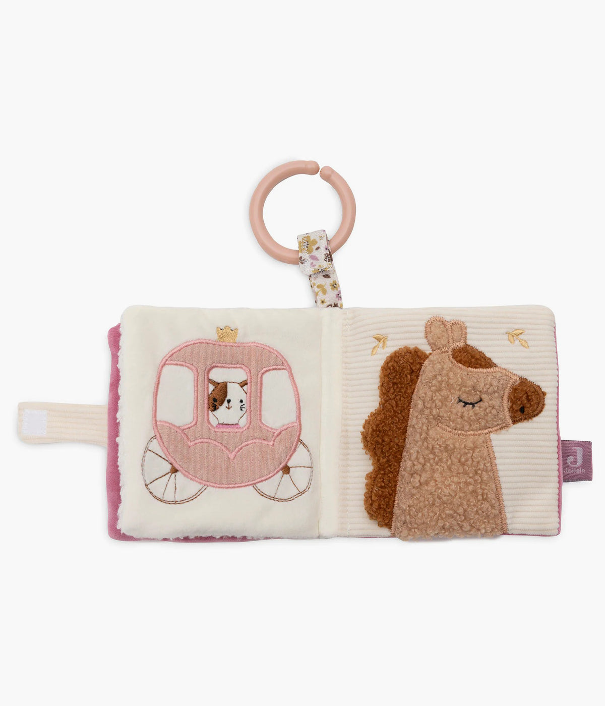 Livro de Atividades Flower Fairies da Jollein para bebé menina e recém-nascida. Macio, colorido e repleto de ilustrações encantadoras de flores e princesas, perfeito para estimular a imaginação, as primeiras descobertas e a motricidade da bebé.