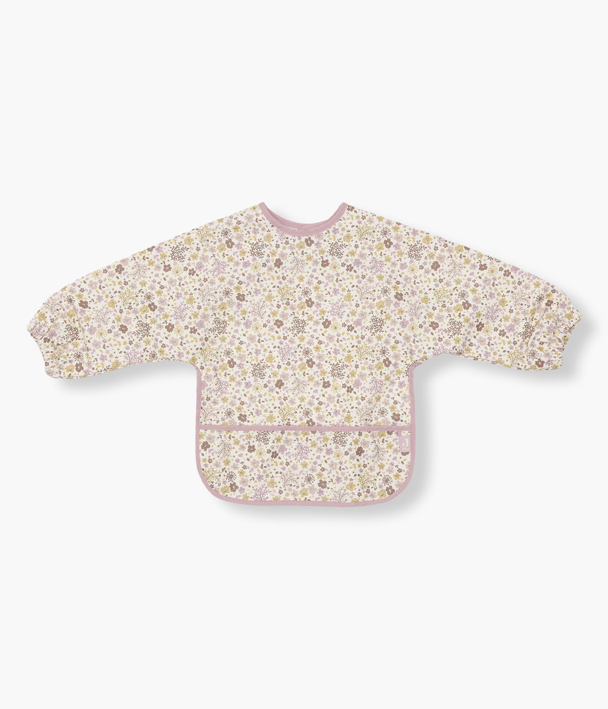 Babete impermeável pérola com mangas com padrão floral em tons de bege e rosa da Jollein para bebé menina. Babete com mangas e bolso perfeita para a bebé utilizar nas refeições ou em outras atividades. Graças ao fecho em velcro, esta babete adapta-se tanto a bebés como a crianças pequenas.
