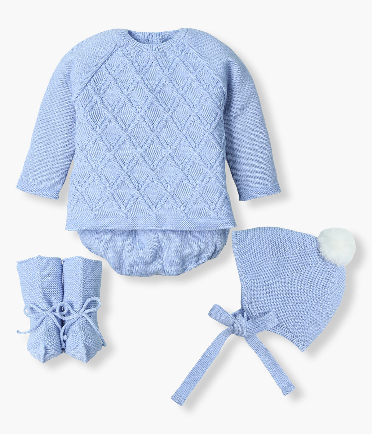 Conjunto Malha Tricotado Geométrico Bebé Menino 4pc - Azul