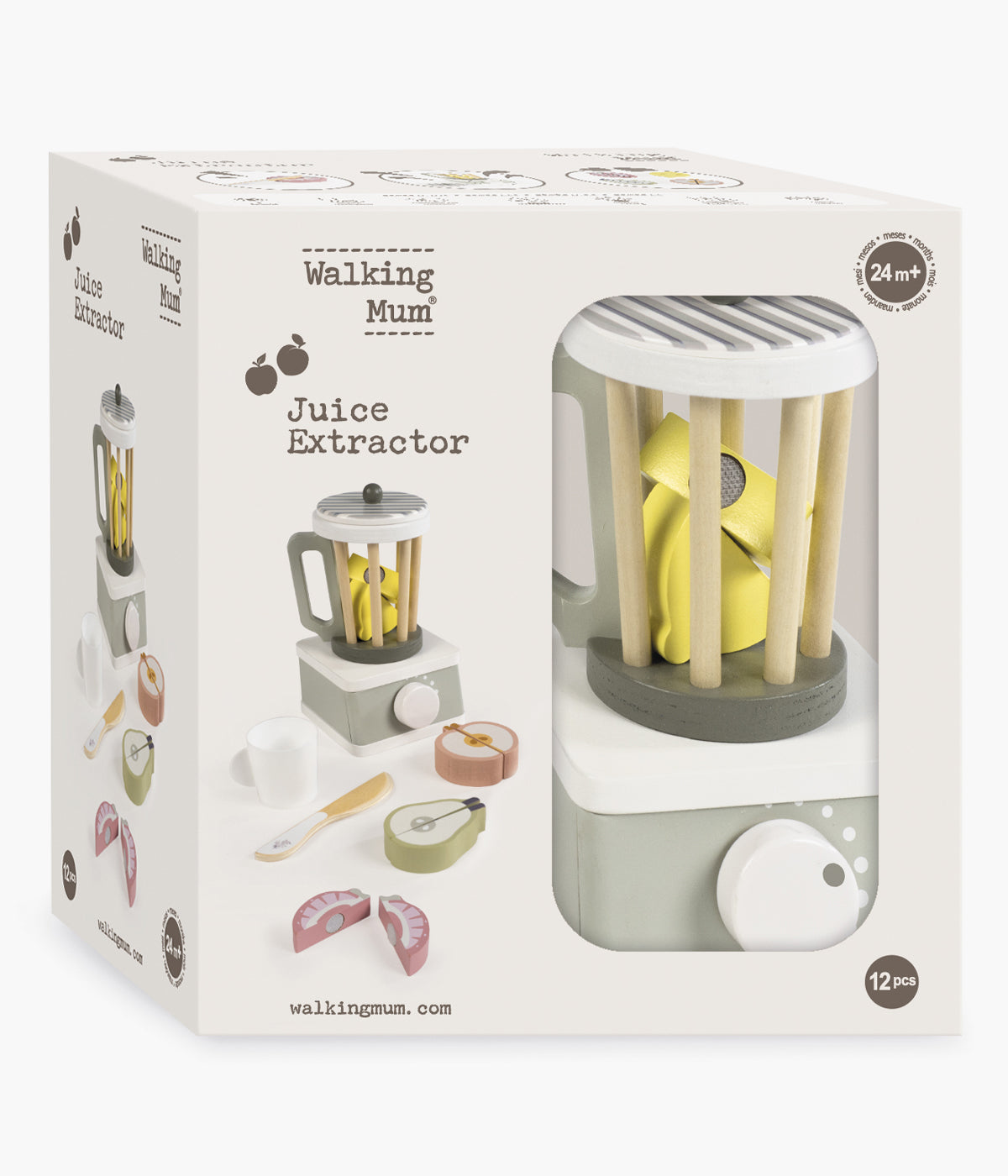 A Liquidificadora de Brincar em Madeira da Walking Mum é o brinquedo ideal para pequenos chefs a partir dos 24 meses. Feita em madeira certificada FSC® e composta por 12 peças, estimula a criatividade, a coordenação e o jogo simbólico de forma segura e divertida.