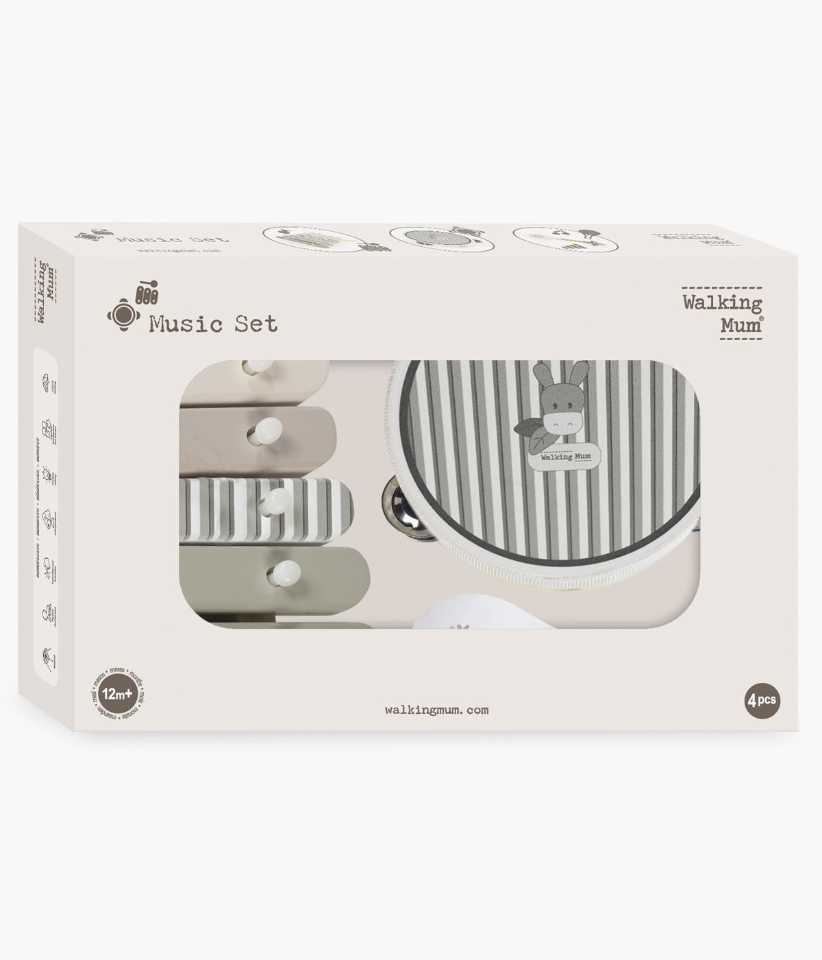 Desperte a alegria e o sentido rítmico do(a) bebé com o set de instrumentos musicais de madeira FSC® da Walking Mum, um conjunto encantador concebido para introduzir os mais pequenos no mundo da música de forma divertida, segura e educativa. Pensado para bebés a partir dos 12 meses, este set transforma a descoberta sonora numa experiência repleta de aprendizagem e diversão.