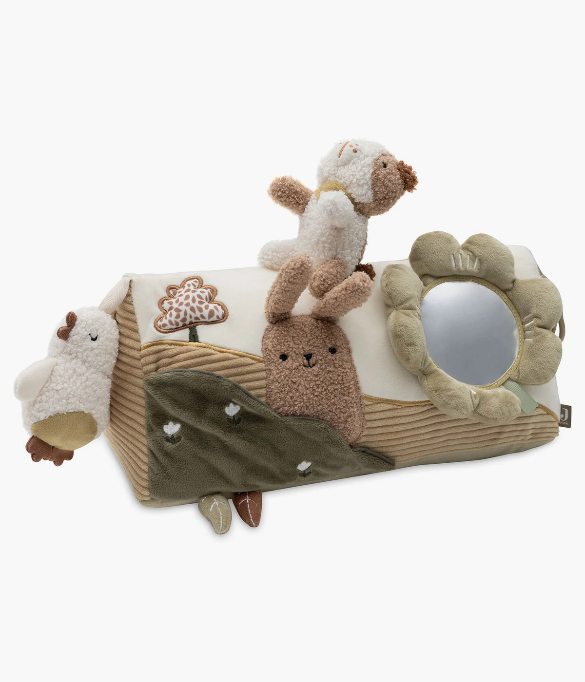 Triângulo de Atividades Tiny Park da Jollein para bebé. Brinquedo sensorial que oferece horas de descoberta com espelho, elementos sensoriais e bordados adoráveis. Suave, confortável e perfeito para estimular o bebé no parque ou durante o tummy time.