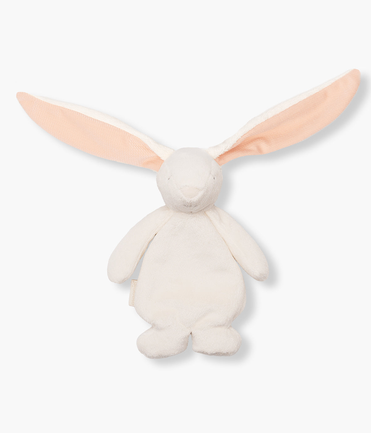 Peluche sensorial Moonie Sensory Bunny Powder, adorável peluche em forma de coelho com interior das orelhas em rosa e a barriguinha recheada de pequenos grãos sensoriais, perfeito para apertar, abraçar e estimular o desenvolvimento da bebé desde o primeiro dia.