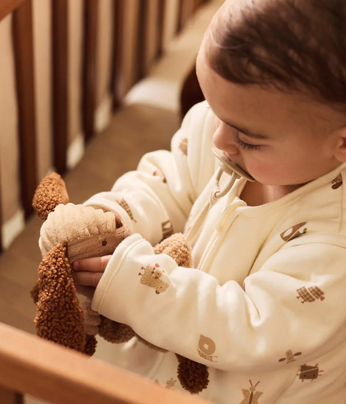 Doudou com Prende Chupetas Cão Diego Jollein Animal Friends