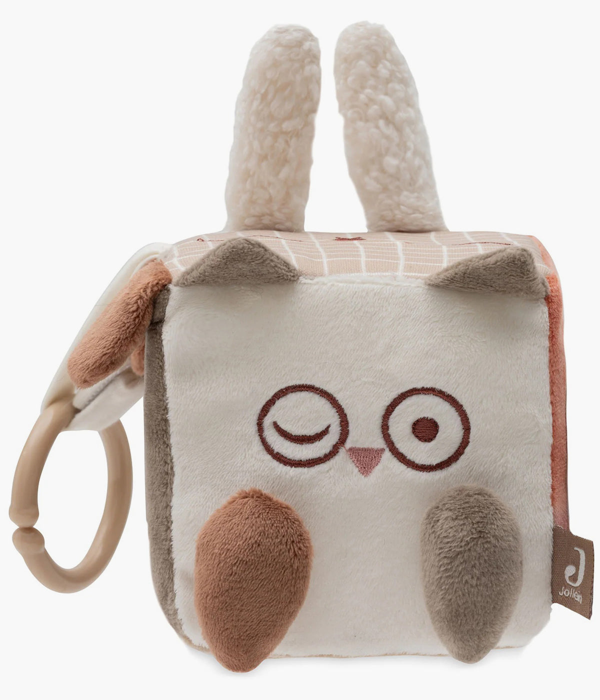 Cubo de Atividades Animal Friends da Jollein para bebé e recém-nascido(a). Com chocalhos, espelhos e tecidos crepitantes que estimulam o desenvolvimento do bebé, este brinquedo envolvente é perfeito para pendurar ou para o bebé manusear.