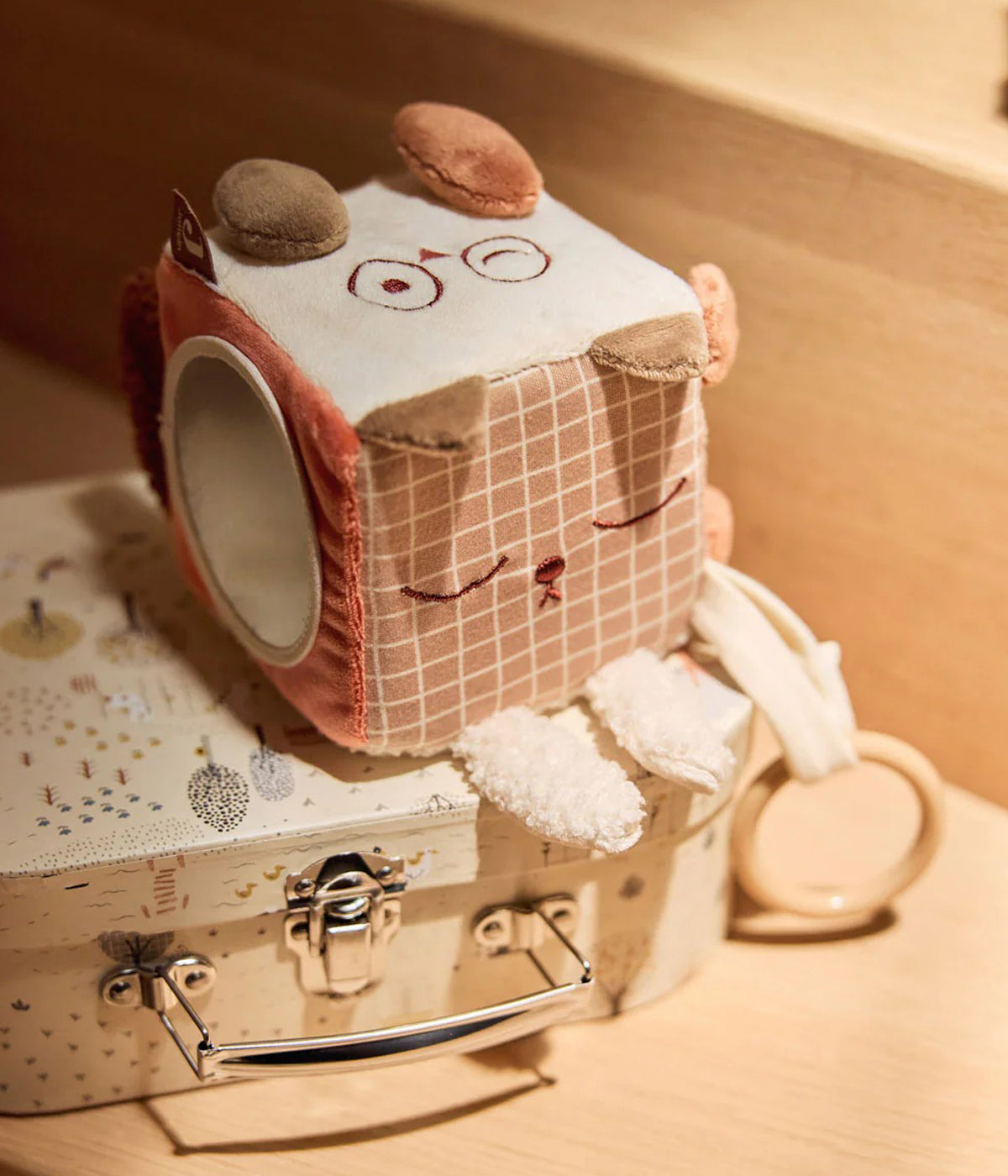 Cubo de Atividades Animal Friends da Jollein para bebé e recém-nascido(a). Com chocalhos, espelhos e tecidos crepitantes que estimulam o desenvolvimento do bebé, este brinquedo envolvente é perfeito para pendurar ou para o bebé manusear.