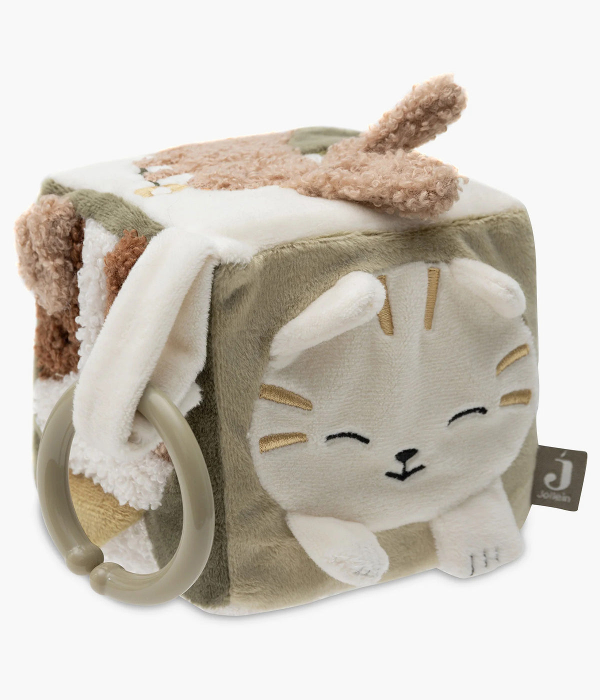 O Cubo de Atividades Sensorial Tiny Park da Jollein estimula os sentidos do bebé com animais adoráveis, sons crocantes e um pequeno espelho. Um brinquedo suave, educativo e perfeito para explorar em qualquer lugar.