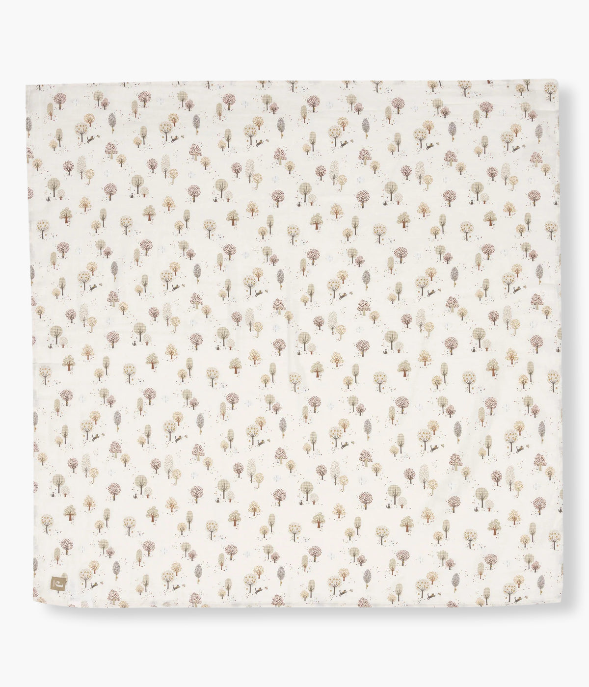 Swaddle musselina da Jollein coleção Tiny Park para bebé, 100% algodão. Macia e delicada fralda pérola com padrão árvores e animais em tons neutros com as dimensões de 115x115cm. Prática musselina com diversas utilizações tais como: swaddling, apoio à amamentação ou fresco cobertor.