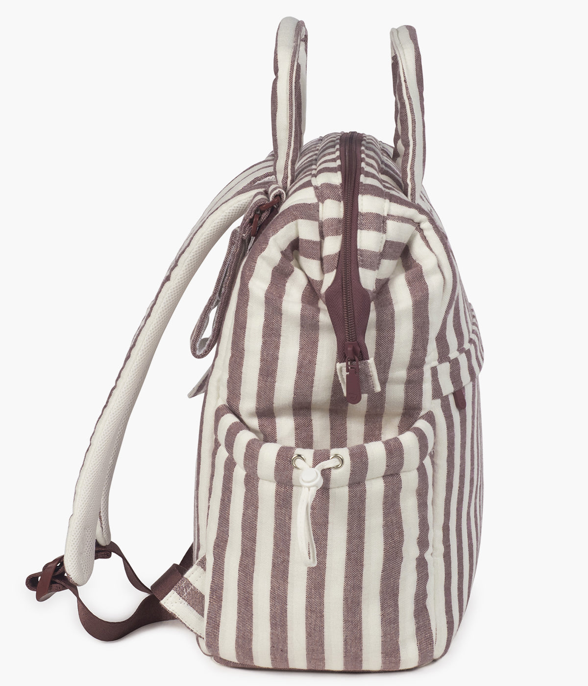 Mochila de maternidade Cherry Strips da Pasito a Pasito vista de lado.