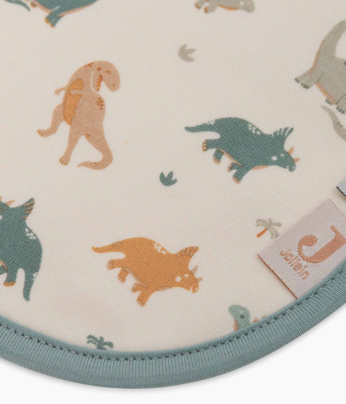 Pack de 5 babetes impermeáveis Roarsome da Jollein, 100% algodão. Perfeitas para as refeições do bebé, possuem um fecho em velcro para colocar e retirar facilmente. Práticas babetes que mantêm a roupa limpa e seca, combinando funcionalidade e um toque encantador com padrões alusivos aos dinossauros.