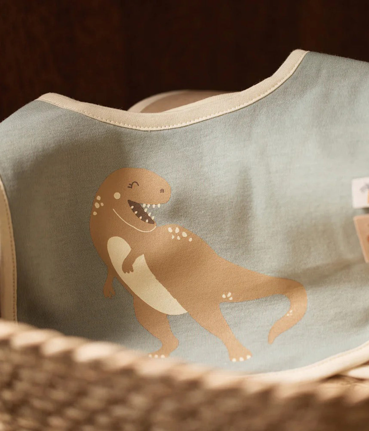 Pack de 5 babetes impermeáveis Roarsome da Jollein, 100% algodão. Perfeitas para as refeições do bebé, possuem um fecho em velcro para colocar e retirar facilmente. Práticas babetes que mantêm a roupa limpa e seca, combinando funcionalidade e um toque encantador com padrões alusivos aos dinossauros.