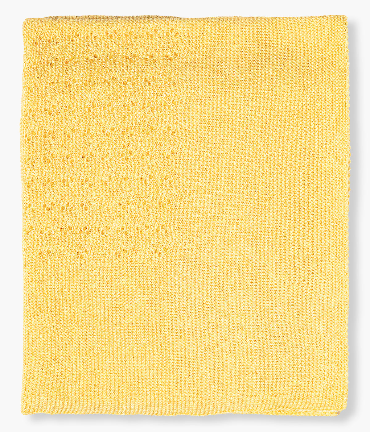 Manta em malha amarela da Juliana para bebé e recém-nascido(a). Delicada manta de formato quadrado com detalhes perfurados na malha.