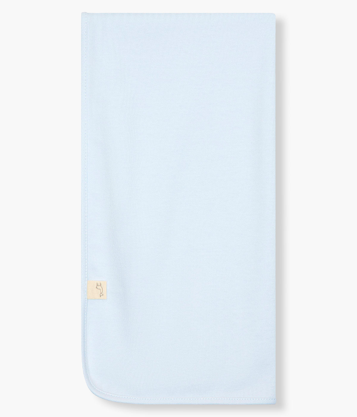 Vista de trás da fralda azul da Baby Gi para bebé e recém-nascido(a), 100% algodão. Suave fralda com detalhe em tecido branco no canto com faixa em renda perfurada.