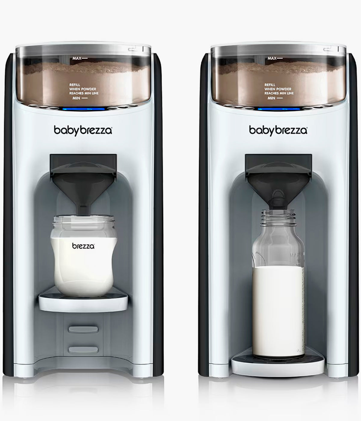 Preparador Automático de Biberões Baby Brezza Formula Pro Advanced com as várias medidas dos biberões.