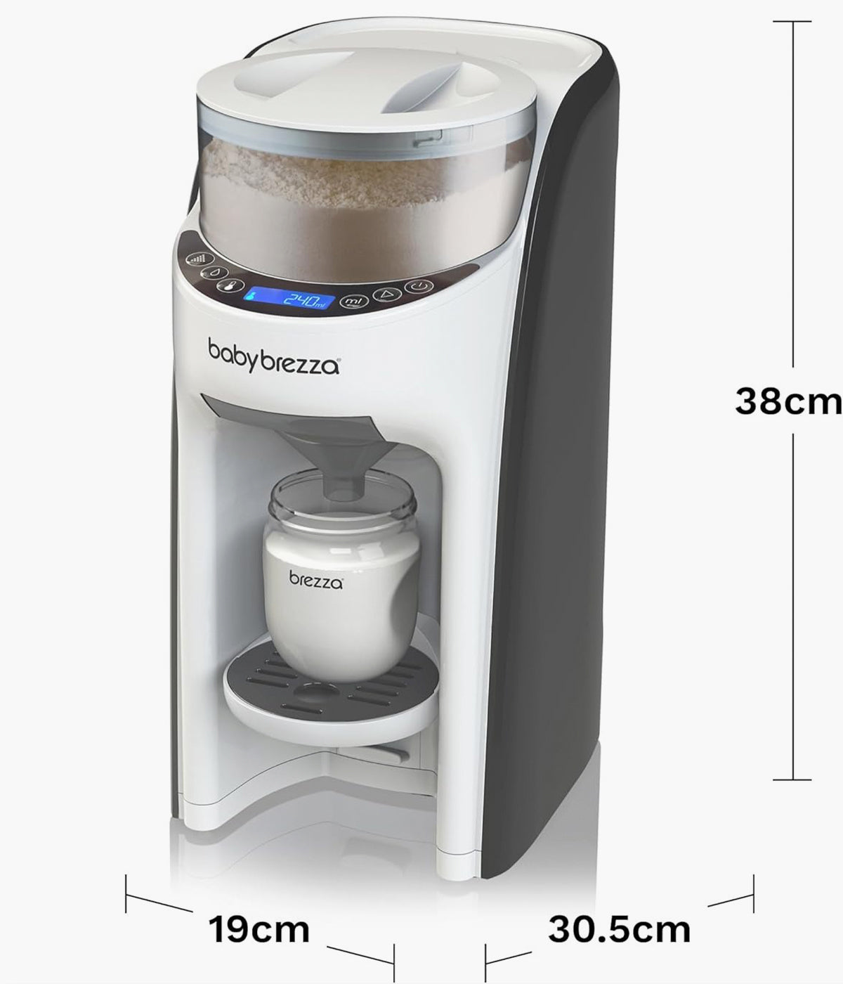 Dimensões do preparador automático de biberões Baby Brezza Formula Pro Advanced.