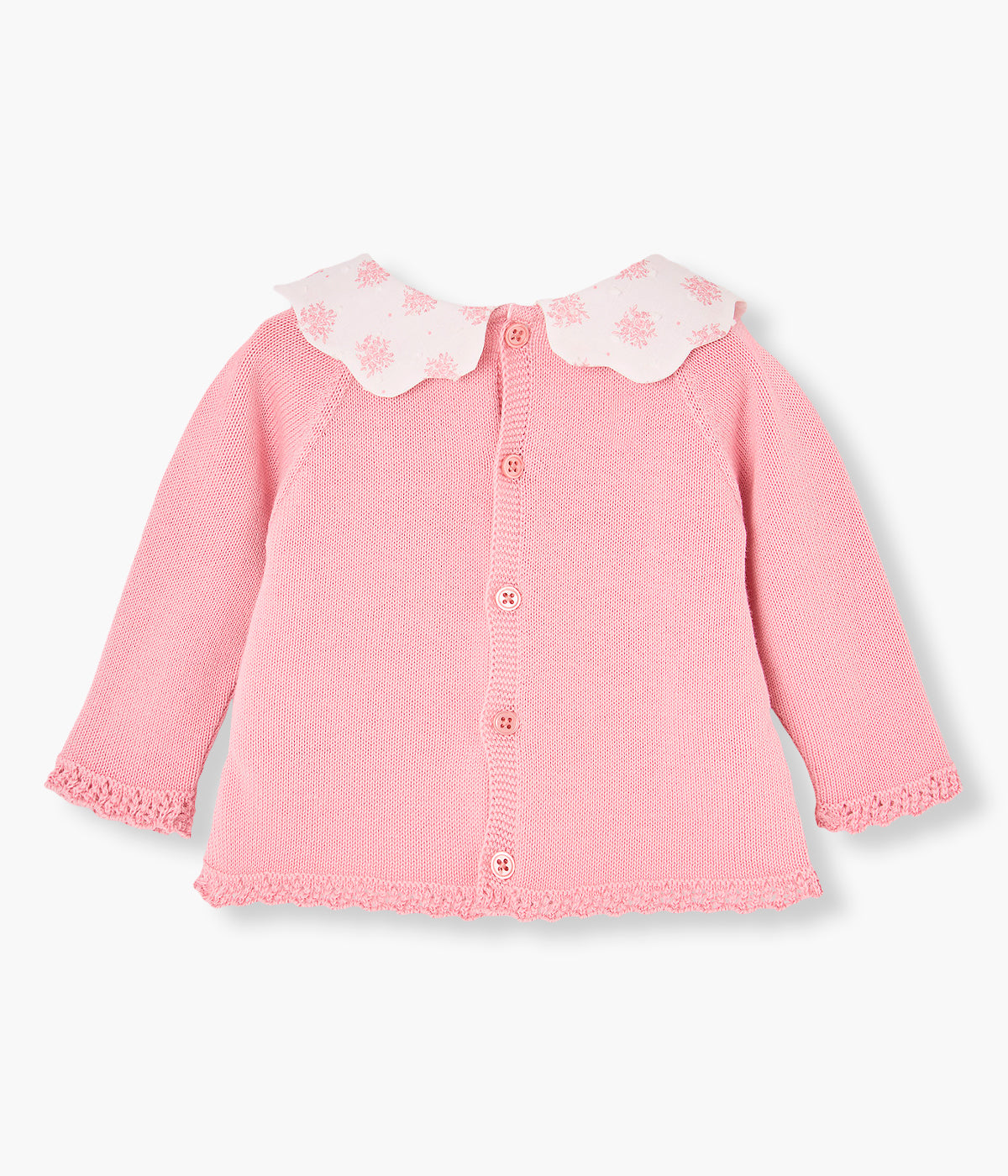 Conjunto Malha Algodão Gola Folho Bebé Menina 2pc Rosa visto de costas.
